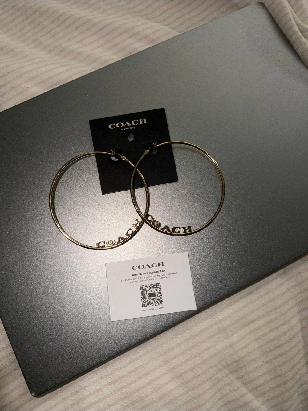 Coach Gold-Tone Logo Hoop Earrings - Picture 3 of 4